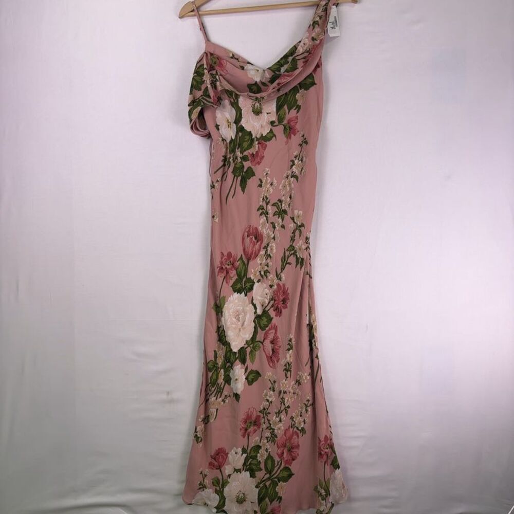 Reformation Pink Floral Cowl-Neck Midi Dress